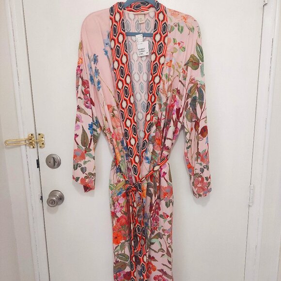 H&M H & M HM Trend Pink Floral Designer Style Kimono Robe Tag M , L XL NWT - Picture 1 of 8